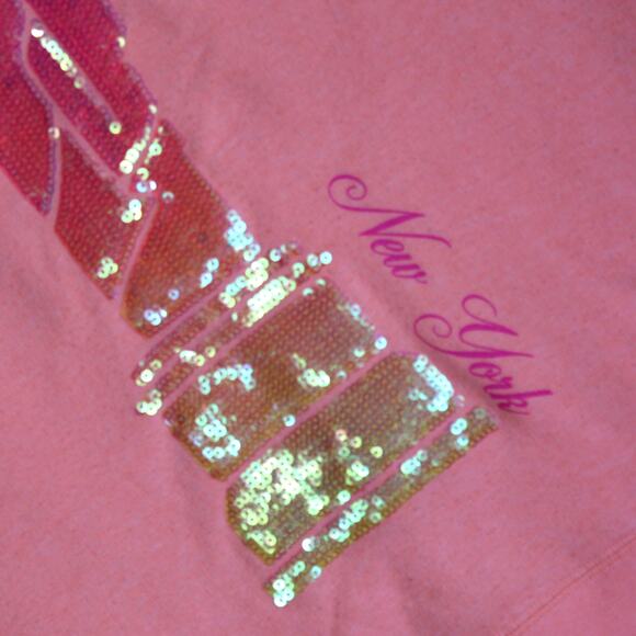 Victorias Secret PINK Sweatshirt Medium Orange Sequin NY Statue of Liberty Y2K - Picture 4 of 6